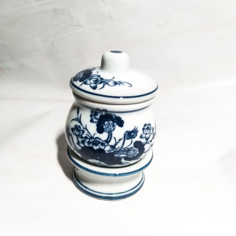 Chung nước bát tràng có đế rời thờ cúng - chóe gạo muối có nắp đậy cao 12 cm