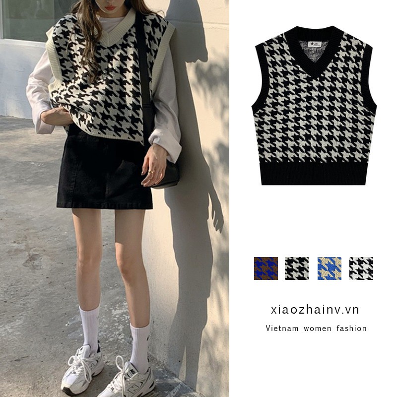 [ Mã 12FASHIONSALE1 giảm 10K đơn 50K ] Xiaozhainv Áo khoác len cổ V phong cách retro Hàn Quốc thời trang cho nữ