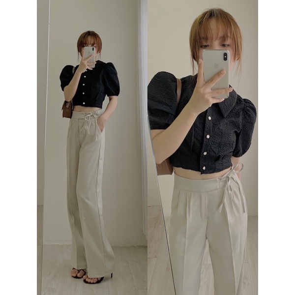 Áo croptop cài cúc vải xốp