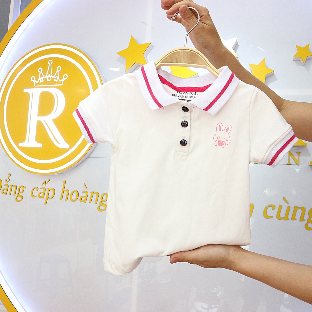 Áo Thun Cotton Mẫu Polo Cao cấp Màu Trắng cho Bé Gái 8-27kg- Royal KIDS