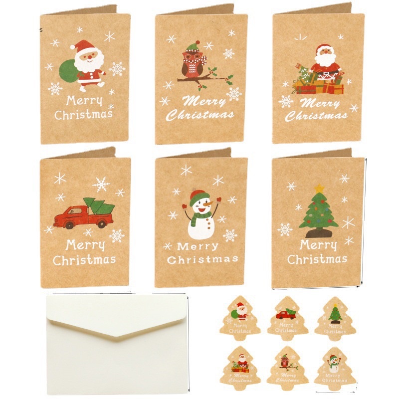 set 6 thiệp Xmas giáng sinh size 7 x 10.5 cm kèm phong bì và tem