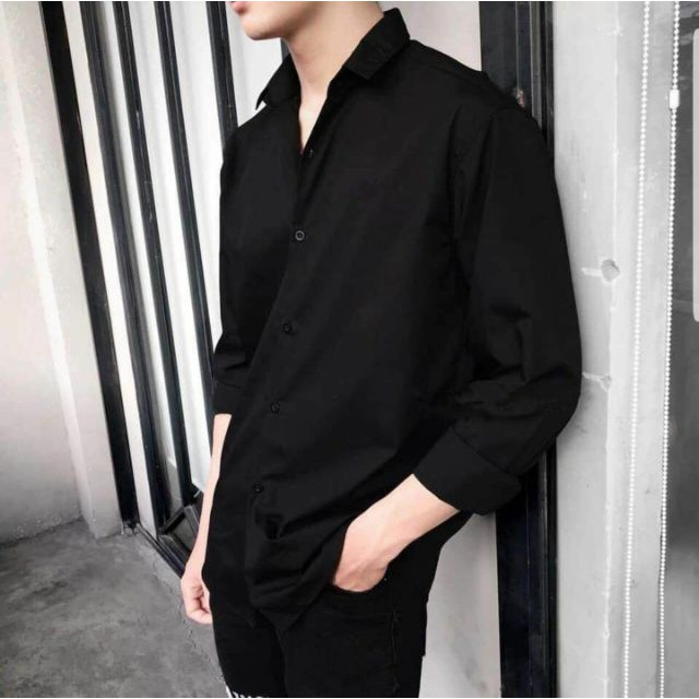 Áo sơ mi nam nữ Unisex freesize dài tay ngắn tay Basic màu trắng và đen sơ mi lụa mịn mát form rộng | BigBuy360 - bigbuy360.vn