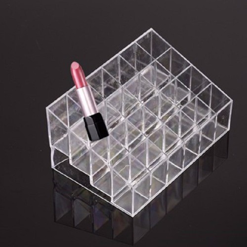 Khay kệ kiểu hộp đựng son 24 ô chứa được mỹ phẩm nhỏ cùng cọ trang điểm chất liệu Mika trong suốt