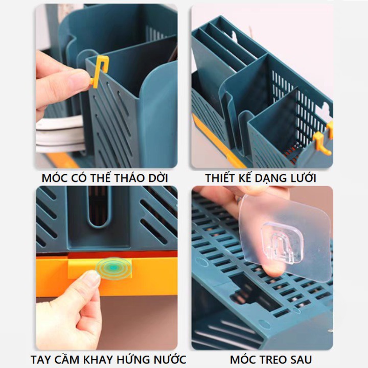 Ống đựng đũa thìa muỗng dán tường có khay hứng nước, Kệ để dao bằng nhựa cao cấp
