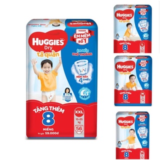 Tã quần huggies m74 l68 xl62 xxl56 tặng thêm 8 miếng