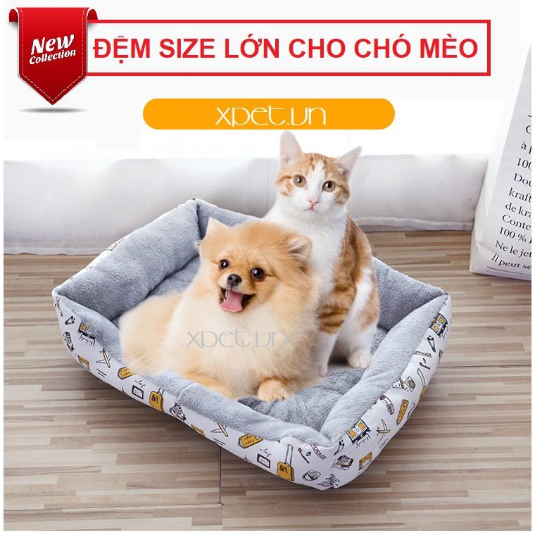 [ SIZE CỰC LỚN] Đệm ổ nằm cho chó mèo chữ nhật cao cấp đủ size lót lông siêu ấm