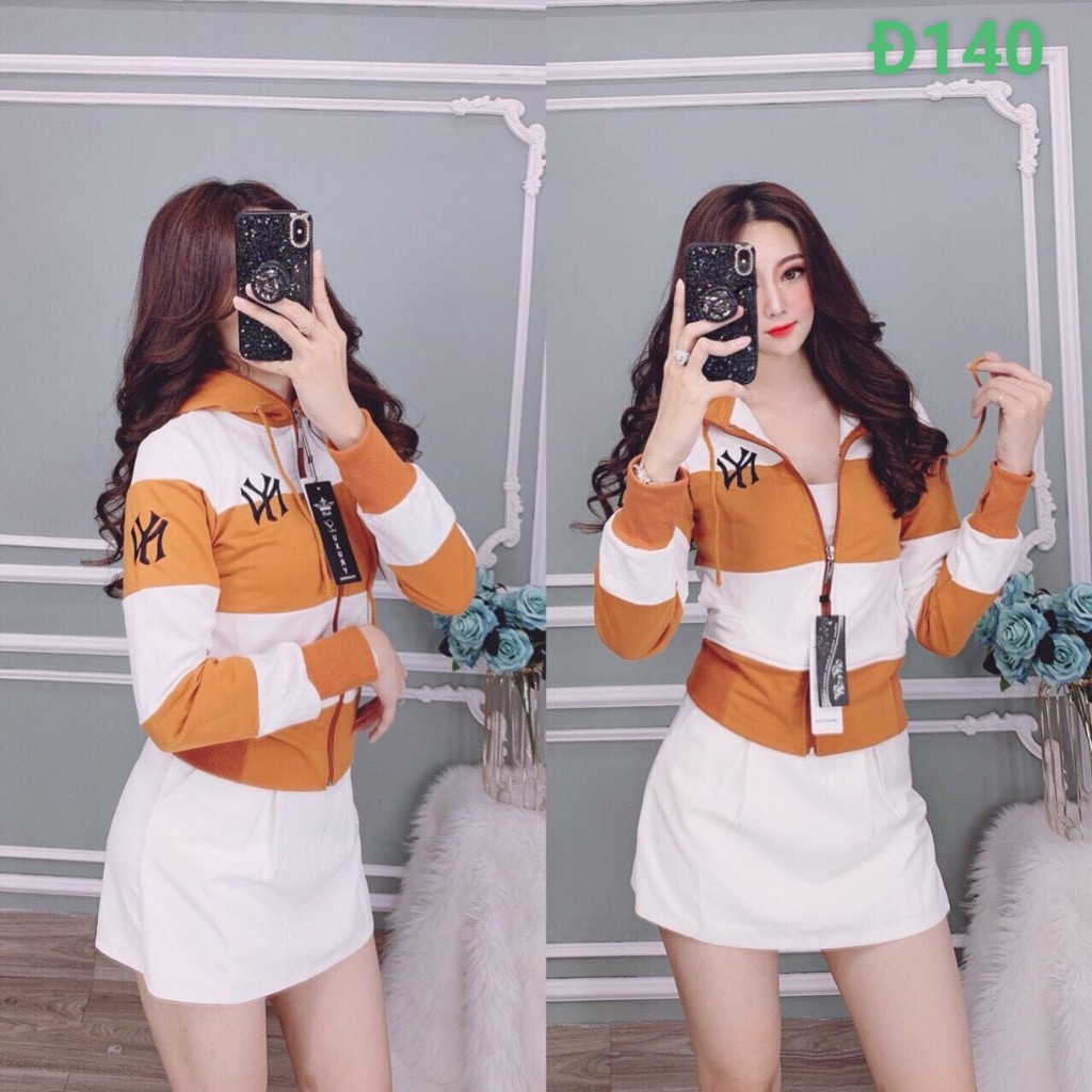 [Đẹp Đẹp] ÁO KHOÁT LỬNG THUN NỮ THÊU NEW YOK PHỐI SỌC MÀU KHOÁC THỜI TRANG CROPTOP SÀNH ĐIỆU