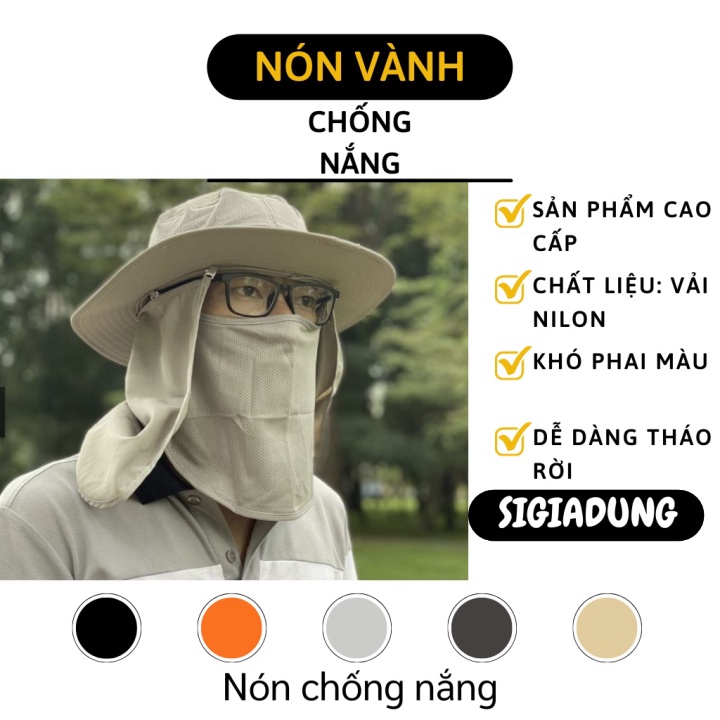 [SGD] Nón Chống Nắng Nam Giới - Mũ Tai Bèo Rộng Vành Kèm Khẩu Trang Đi Câu Cá, Phượt 7841