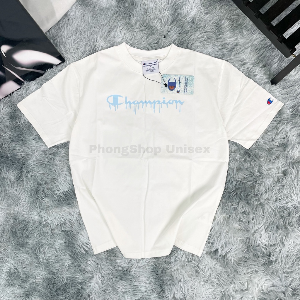 Áo thun Champion Unisex tay lỡ nam nữ Logo in chữ chảy màu Phong Shop