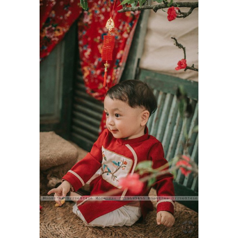 Áo Dài Bé Trai Thêu Tay Họa Tiết Chim Cho Bé Sản Xuất Trực Tiếp MOONLISA