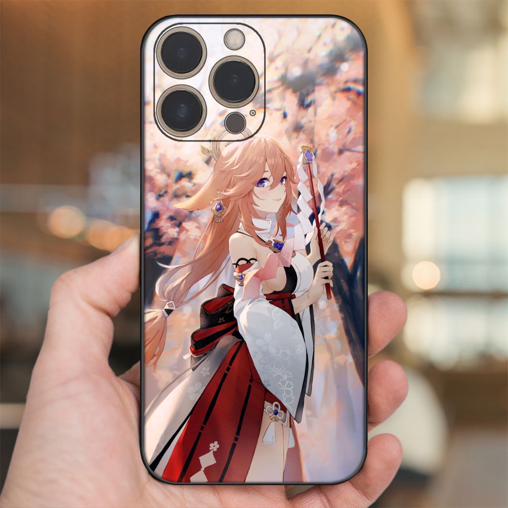 Ốp lưng iPhone 14 Pro dẻo đen cạnh vuông in hình Yae Miko Genshin Impact