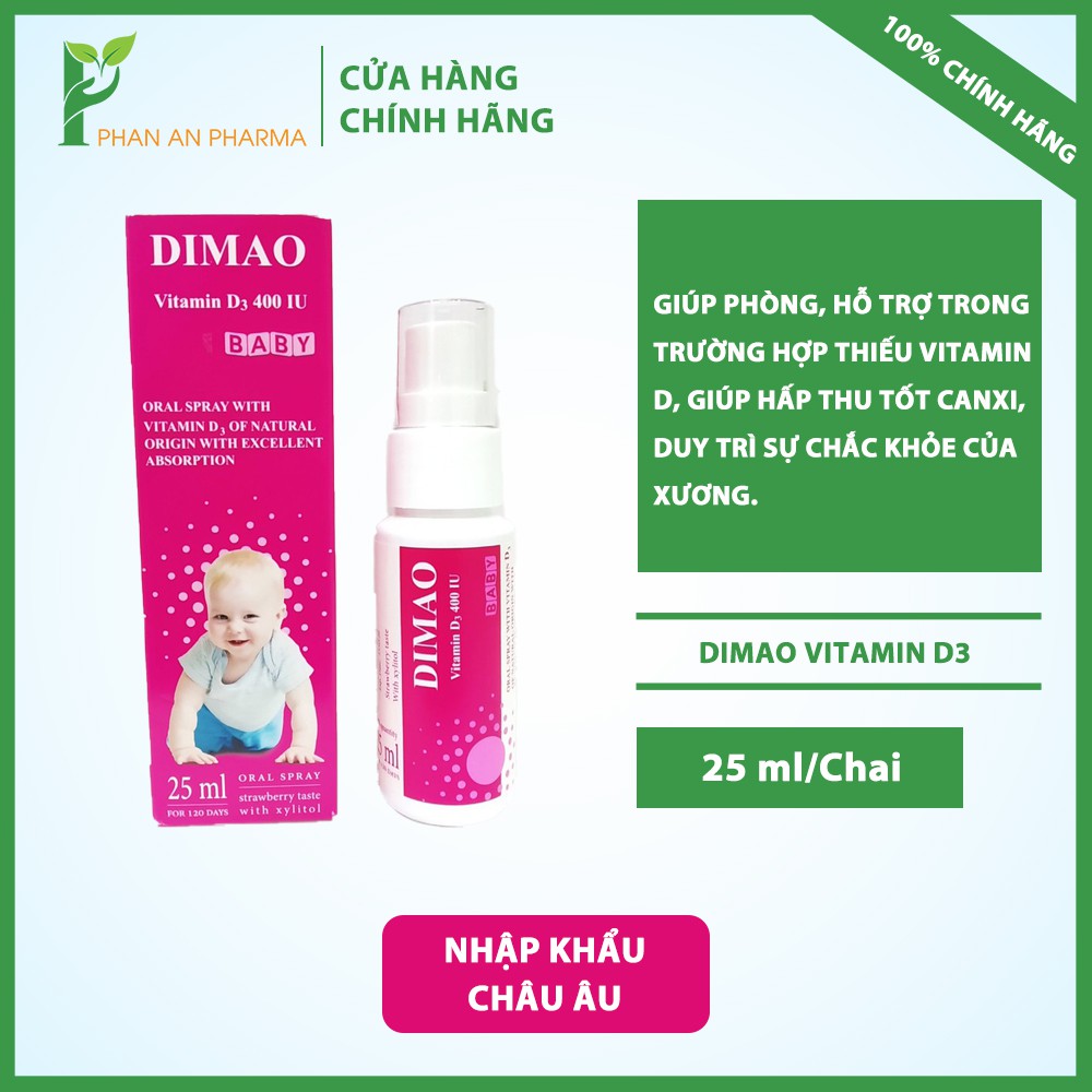 Dimao - Vitamin D3 dạng xịt 400IU, hàng nhập khẩu châu âu, cho bé hấp thu tốt hơn (Chai 25ml) - CN291