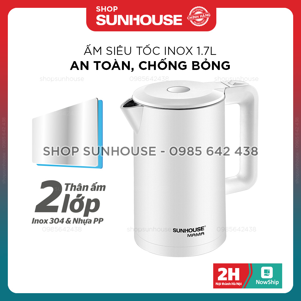 Ấm siêu tốc 1.7L SUNHOUSE SHD1386W sôi nhanh, chống bỏng