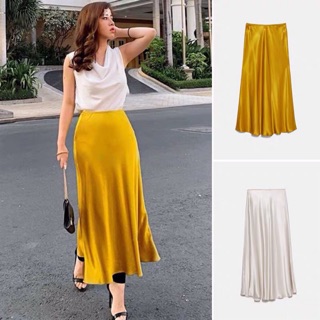 Chân váy midi satin Zara hàng xuất xịn