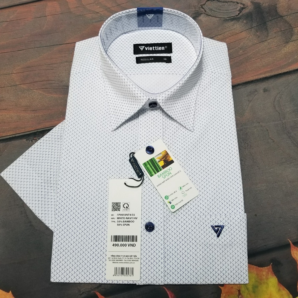 Aó sơ mi nam Việt Tiến ngắn tay mã 1P0959NT4 chính hãng ,cao cấp - form suông REGULAR - tà bầu ,họa tiết .SHOP HỨA
