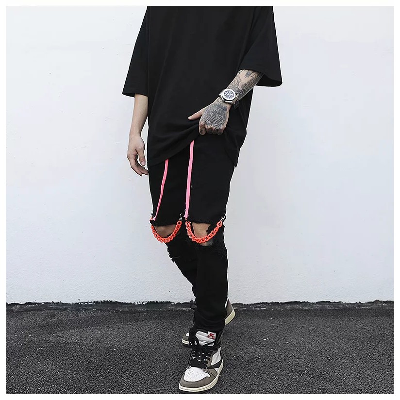 Quần jean dài dáng rộng màu đen phối dây rút phong cách hip hop Âu Mỹ thời trang cho nam và nữ size lớn M-4XL | BigBuy360 - bigbuy360.vn