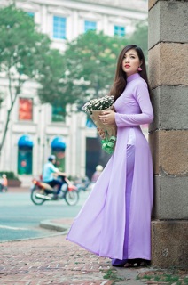 Áo dài tím khoai môn lụa Nhật kèm quần