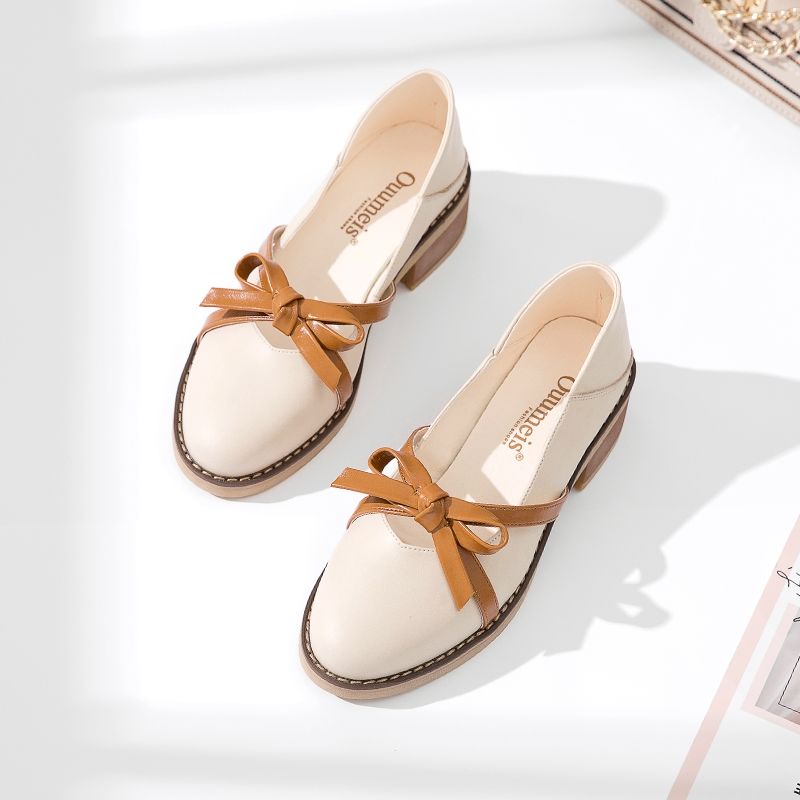 2023 Mới Giày Mary Jane Đế Dày Tăng Chiều Cao Bằng Da Dễ Phối Đồ Phong Cách Retro Cho