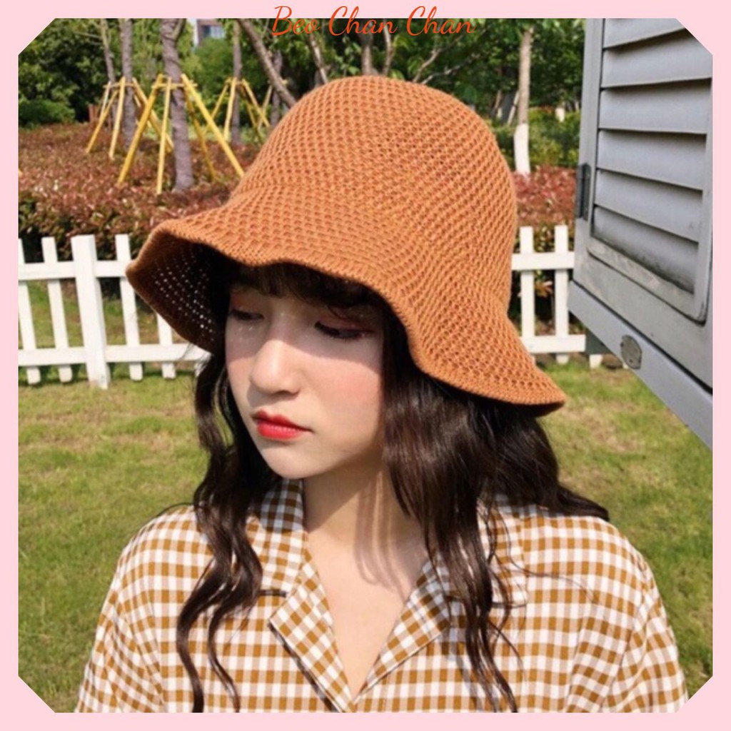 Mũ bucket nam nữ, nón bucket ulzzang trơn vintage dệt kim unisex cao cấp len lỗ mềm tiểu thư sang chảnh