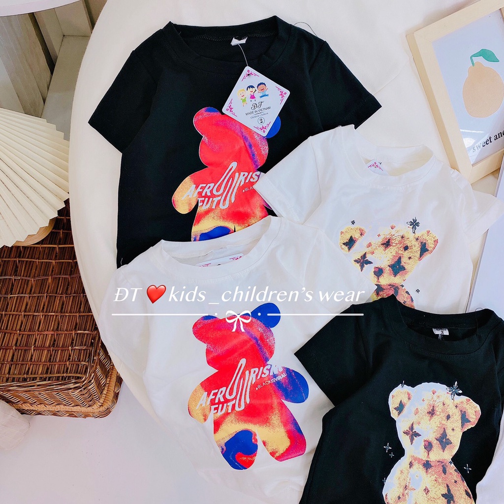 AG10 - Áo cotton cộc tay cho bé trai, bé gái in gấu từ 8-18kg, Richkid123