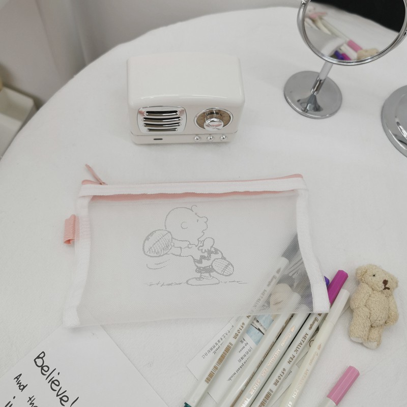 Túi đựng bút chì lưới cho học sinh hình Snoopy trong suốt dễ thương