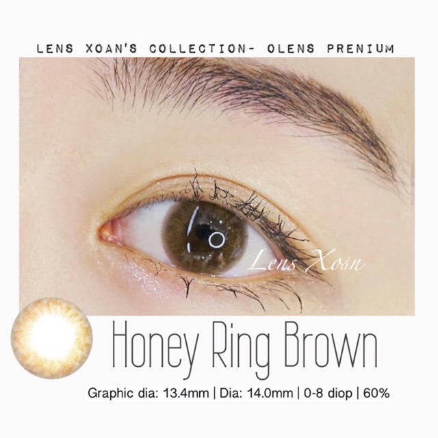 Áp tròng HONEY RING BROWN- OLENS ( LENS XOẮN): Lens nâu vàng trong sáng nhẹ