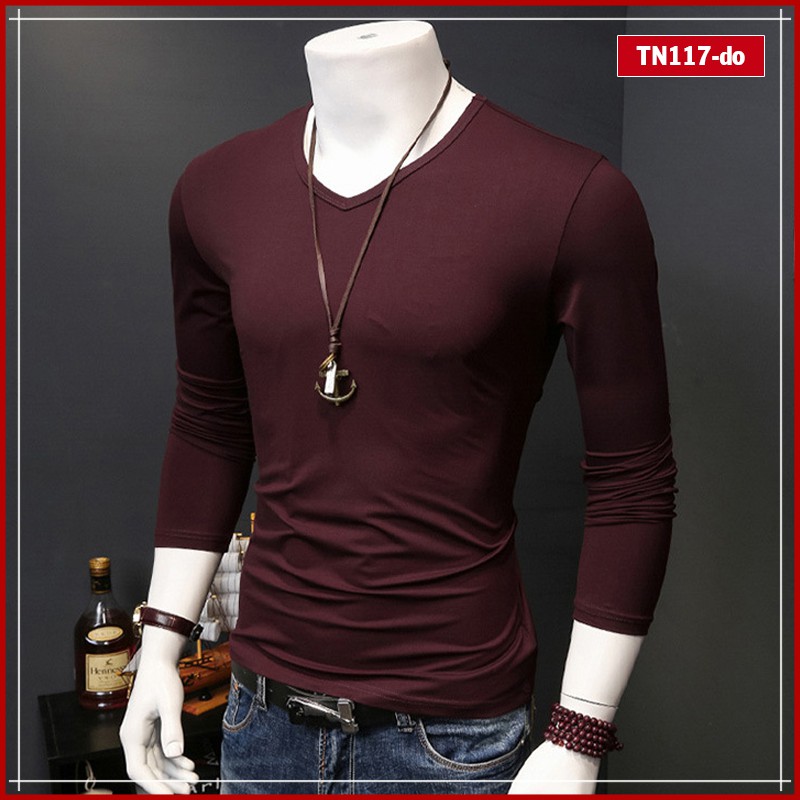 Áo thun nam tay dài trơn cổ tim TN117 nhiều màu sắc vải sợi tre tổng hợp | BigBuy360 - bigbuy360.vn