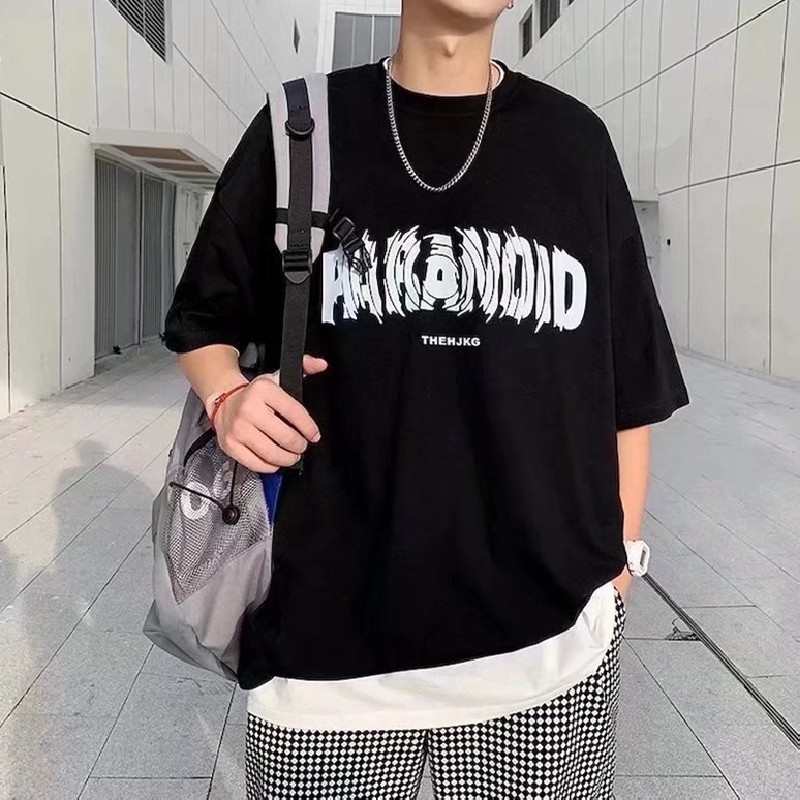 Áo Thun Tay Ngắn Dáng Rộng Cổ Tròn In Chữ Size M-8XL Phong Cách Nhật Bản Cho Nam