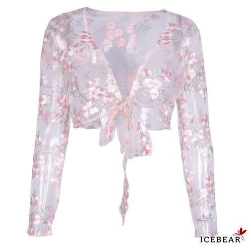 FREESHIP ĐƠN 50K_ Áo lửng tay dài phối lưới xuyên thấu quyến rũ cho nữ