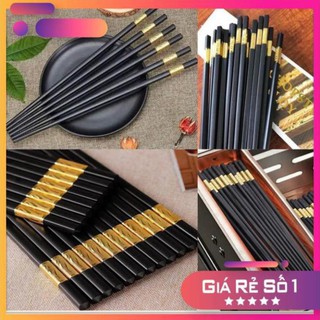 Combo 10 đôi đũa sừng hợp kim mạ vàng hàn quốc cao cấp