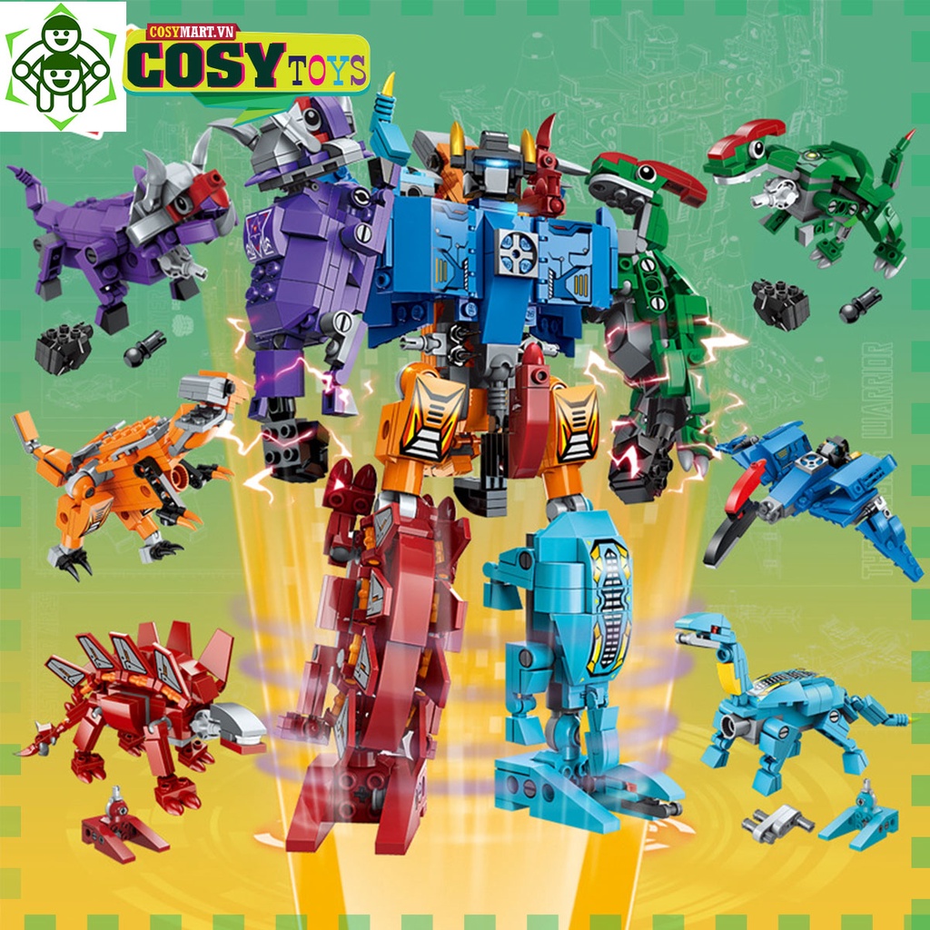 Đồ chơi lego xếp hình robot khủng long Sura Mecha cao cấp biến hình từ 6 khủng long nhỏ từ 81 đến 350 chi tiết