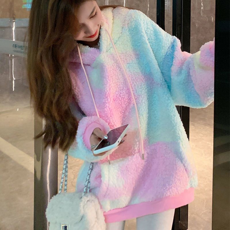 Áo Sweater Nhuộm Màu Phong Cách Hàn Quốc Dễ Thương Giữ Ấm Mùa Đông Cho Nữ