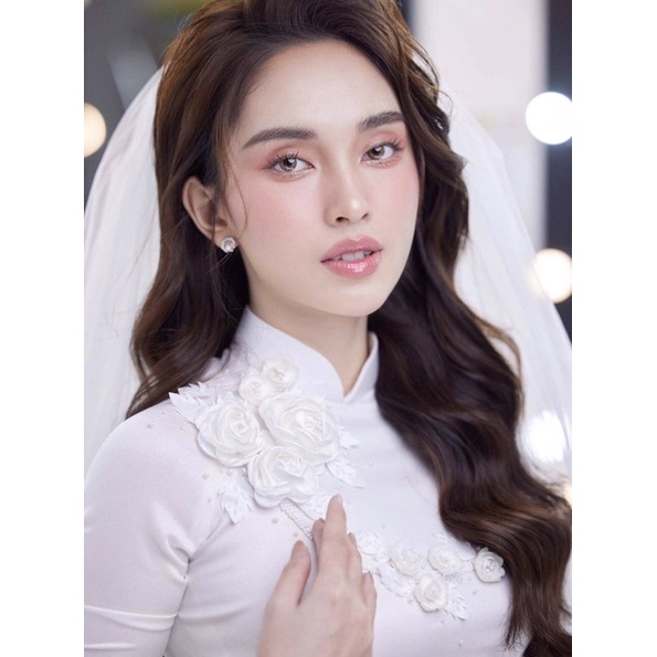 Áo dài hỏi cưới trắng kết hoa nổi cao cấp có Bigsize