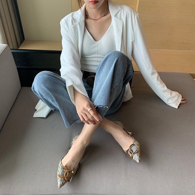 Giày Cao Gót Mũi Nhọn Phong Cách Pháp Quyến Rũ Cho Nữ