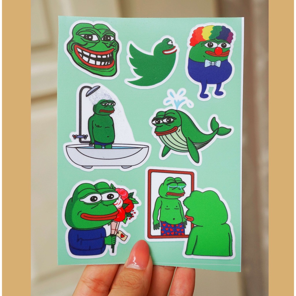 Set Sticker Ếch Xanh Pepe | Sticker Dán Nón Bảo Hiểm, Sticker Dán Điện Thoại, Dán Vali, Sticker Dán Đàn