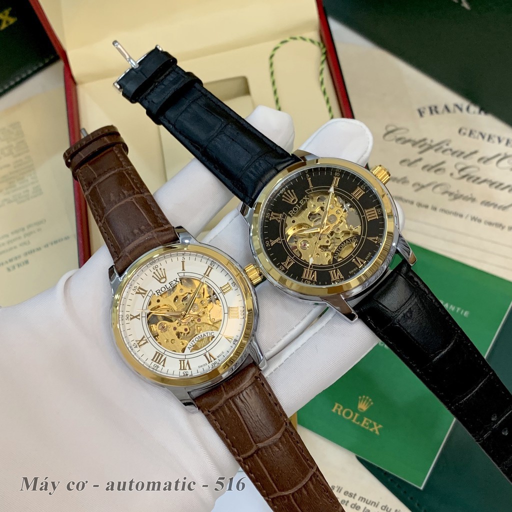 Đồng hồ nam Rolex mặt tròn máy cơ automatic dây da cao cấp DH516 Shop404