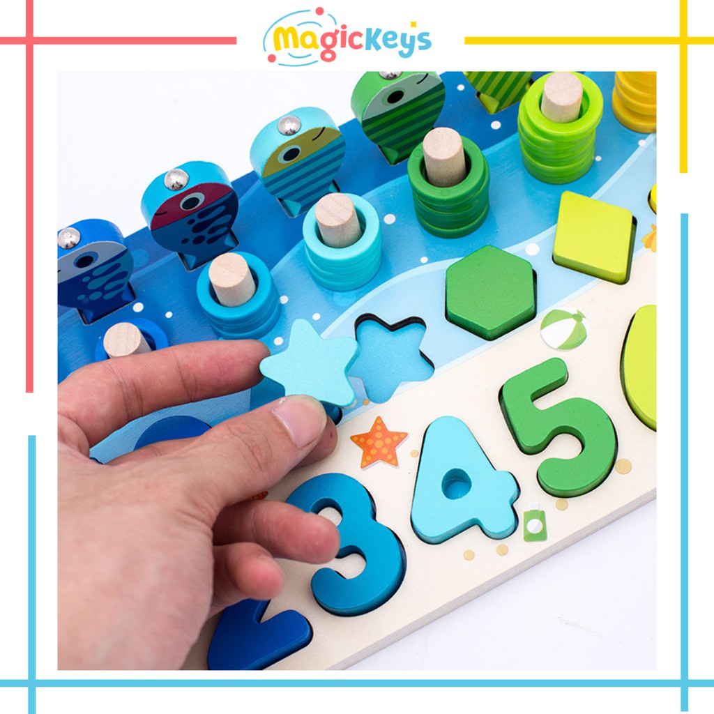 BỘ ĐỒ CHƠI MONTESSORI 5 TRONG 1: Câu Cá, Hình Học, Số Đếm, Phép Tính, Chữ Cái Cho Bé 2-5 Tuổi ETED13NYN1621