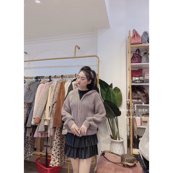 Áo Khoác len khoá mũ