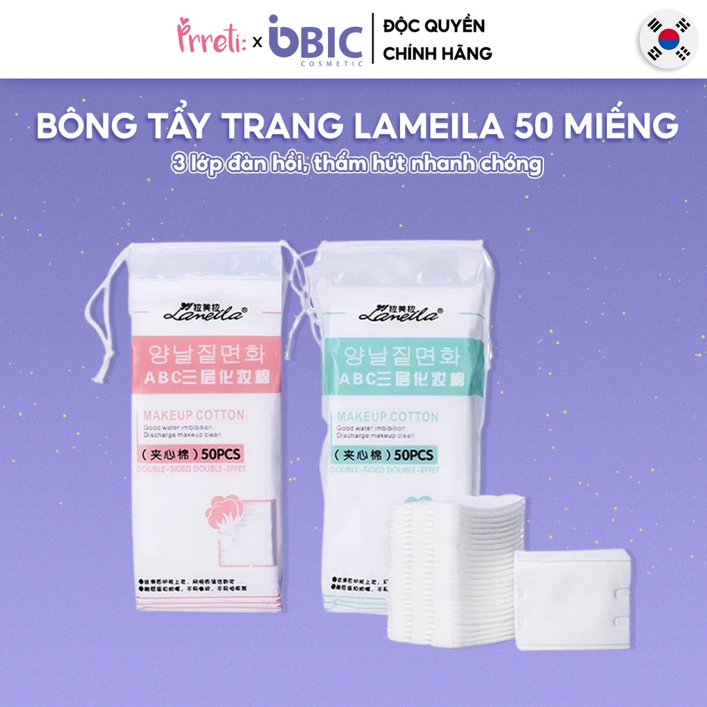 Bông tẩy trang Lameila cotton làm sạch mềm mịn gói 50 miếng Prreti