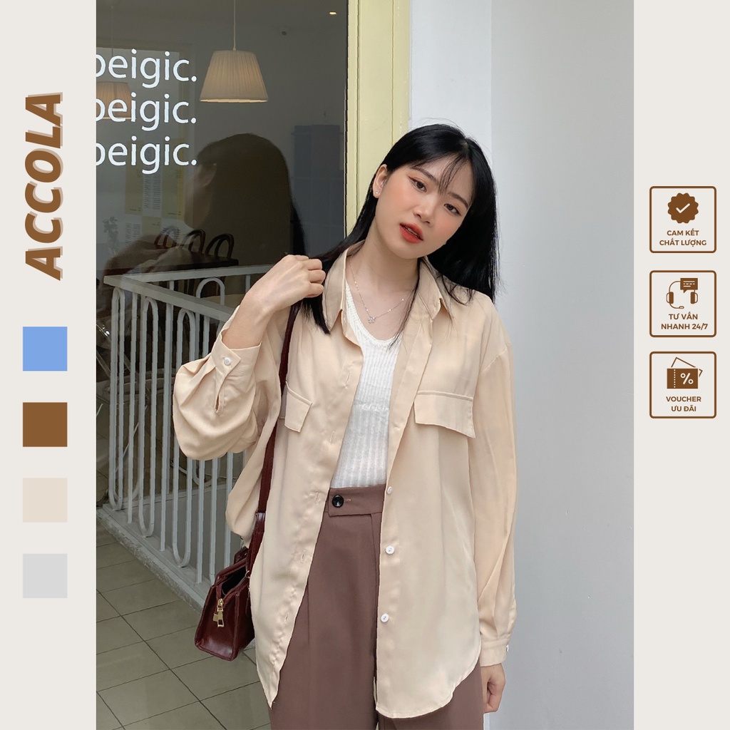 Áo sơ mi nữ freesize hàn quốc chất liệu lụa by Accola Made 2502 | BigBuy360 - bigbuy360.vn