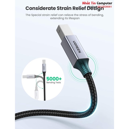 Cáp máy in USB Type-C to USB Type-B bọc dù Ugreen 80805/80807/80805 cao cấp