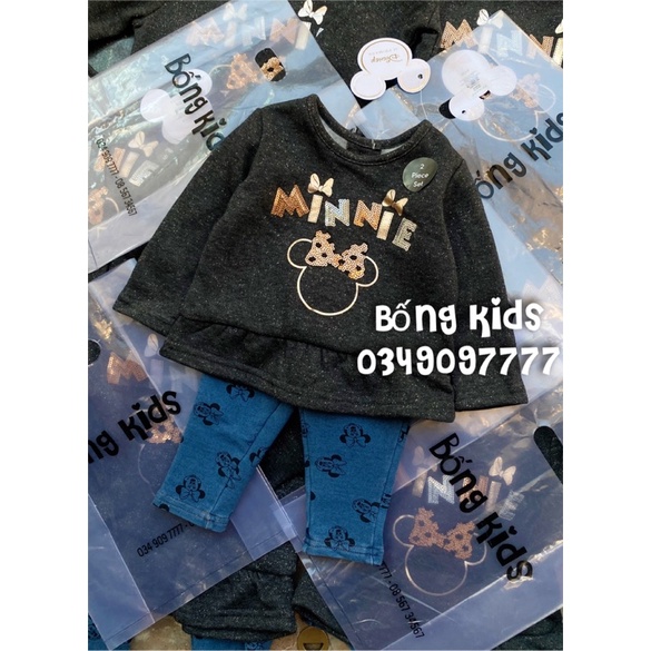 Bộ Nỉ Bé Gái Minnie Xám Tiêu PR