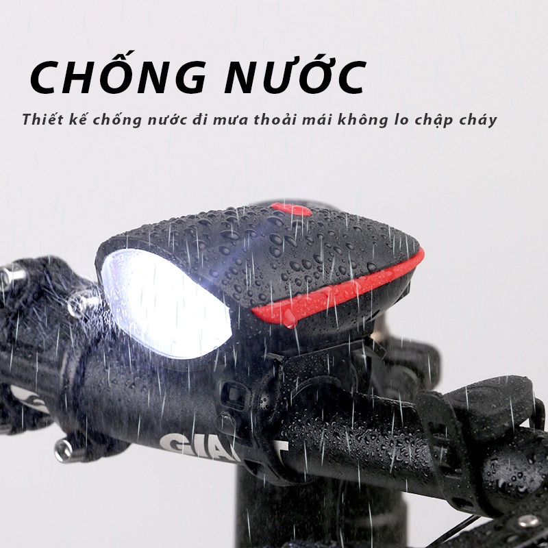 Đèn xe đạp thể thao chống nước, đèn Led xe đạp 3 chế độ siêu sáng cảm ứng kiêm còi xe tặng kèm sạc USB