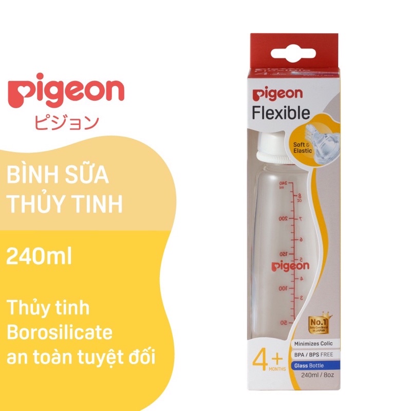 Bình Sữa Thuỷ Tinh Pigeon Cổ Hẹp 120/240ml Cho Bé