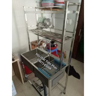 BỘ BỒN RỬA CHÉN INOX 304 KÈM CHÂN VÀ KỆ 2 TẦNG