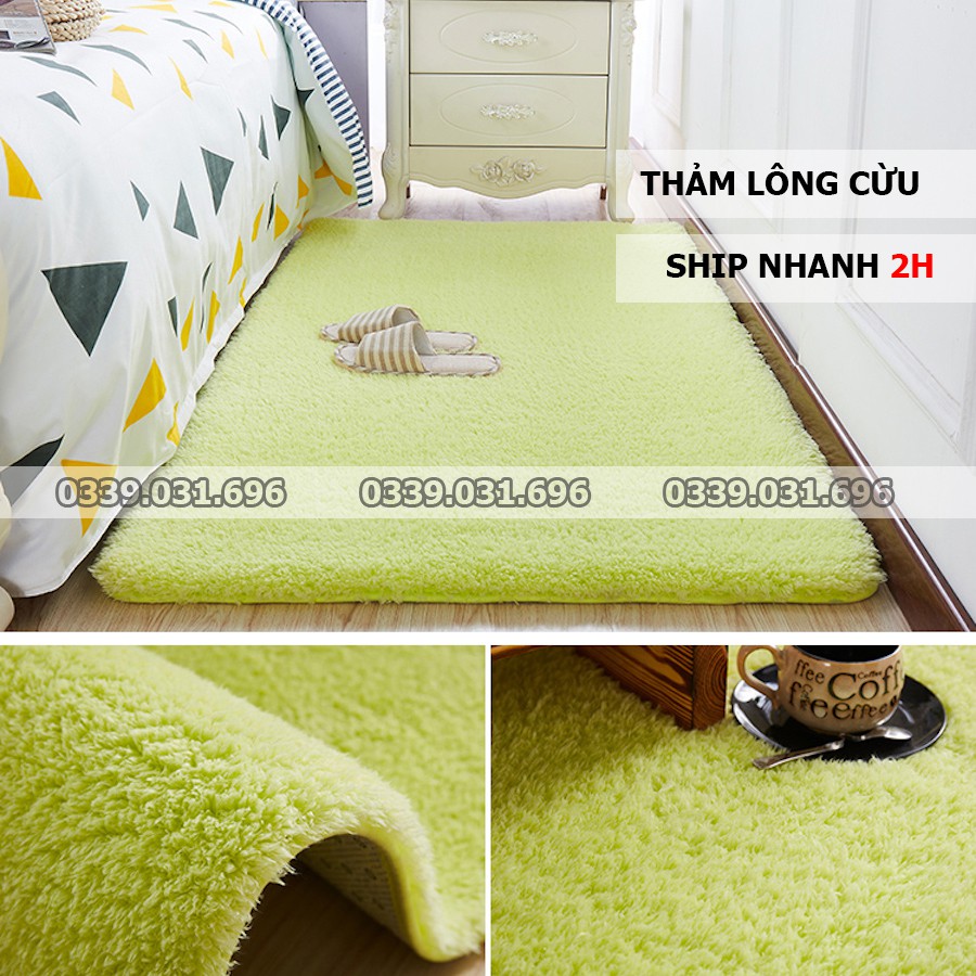 Thảm trải sàn lông cừu màu xanh đọt chuối 1m6x2m size lớn trải phòng khách và phòng ngủ