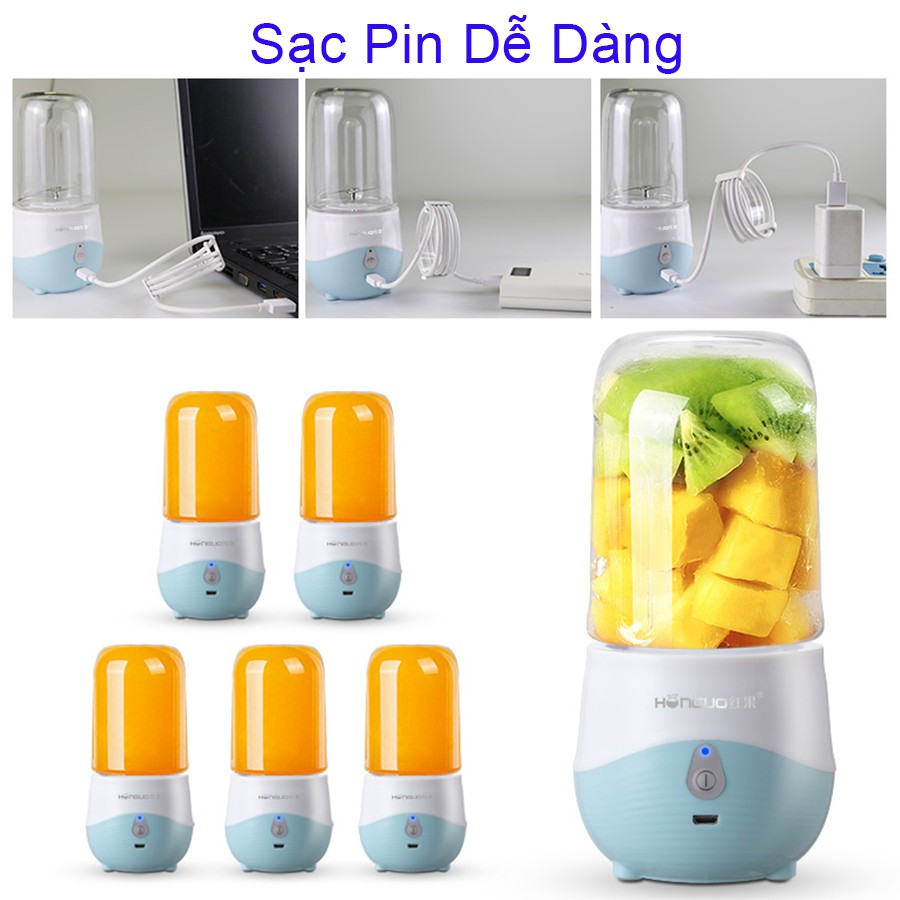 Máy xay sinh tố cầm tay cao cấp Honguo sạc usb mang đi làm đi du lịch dung tích 30ml