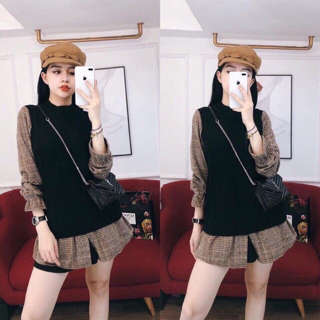 [ORDER] Áo len phối sơ mi dạ dáng form dài ulzzang