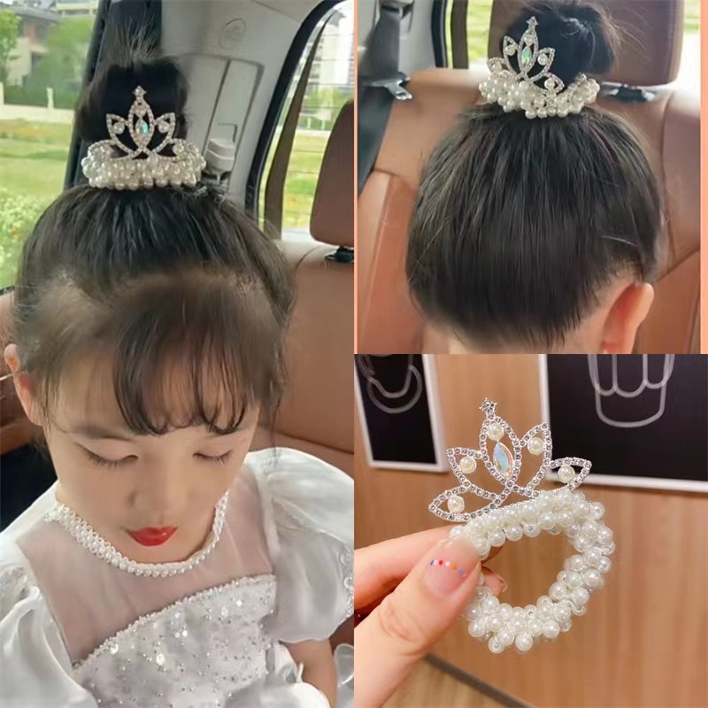 1 Dây Buộc Tóc Hình Vương Miện Công Chúa Đính Đá / Ngọc Trai / Hoa Xinh Xắn Cho Bé Gái