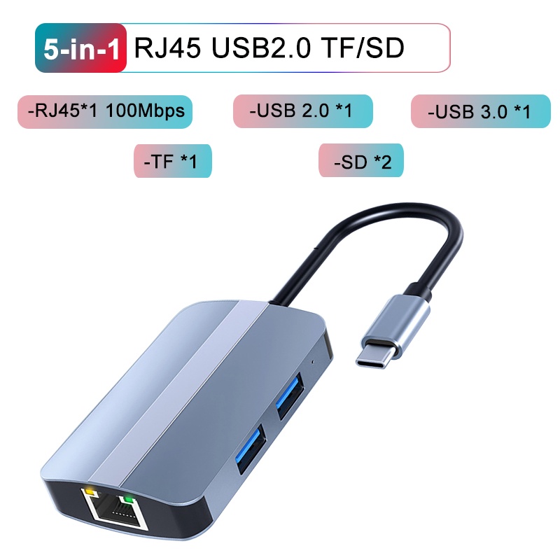 Hub Chuyển Đổi USB Type C Sang HDMI RJ45 VGA SD 100W USB 3.0 Cho MacBook Pro